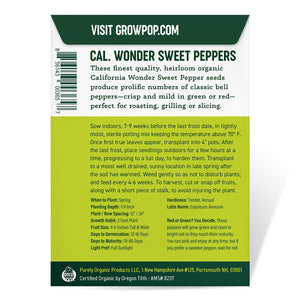 
                
                    Load image into Gallery viewer, Purely Organic California Wonder Sweet Pepper Seeds - USDA Organic, Non-GMO, Open Pollinated, Heirloom, USA Origin, Vegetable Seeds
                
            
