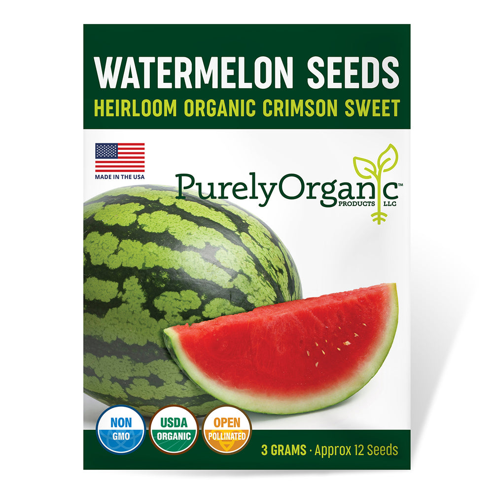 Purely Organic Crimson Sweet Watermelon Seeds - USDA Organic, Non-GMO, Open Pollinated, Heirloom, USA Origin, Fruit Seeds