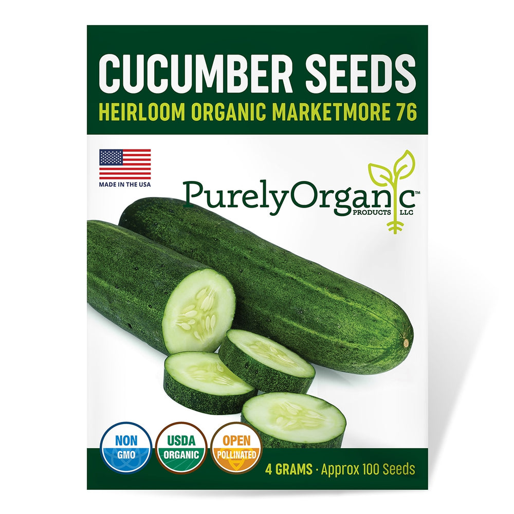 Purely Organic Marketmore 76 Cucumber Seeds - USDA Organic, Non-GMO, Open Pollinated, Heirloom, USA Origin, Vegetable Seeds
