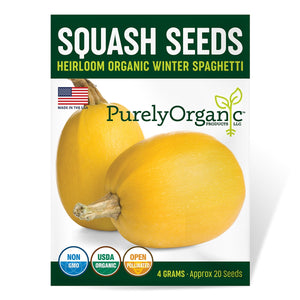 Purely Organic Winter Spaghetti Squash Seeds - USDA Organic, Non-GMO, Open Pollinated, Heirloom, USA Origin, Vegetable Seeds