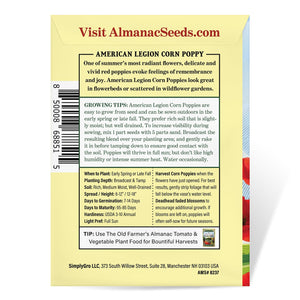 The Old Farmer's Almanac Premium Corn Poppy Seeds (American Legion) - Approx 5000 Flower Seeds