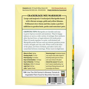 The Old Farmer's Almanac Crackerjack Mix Marigold Seeds - Premium Non-GMO, Open Pollinated, Flower Seeds